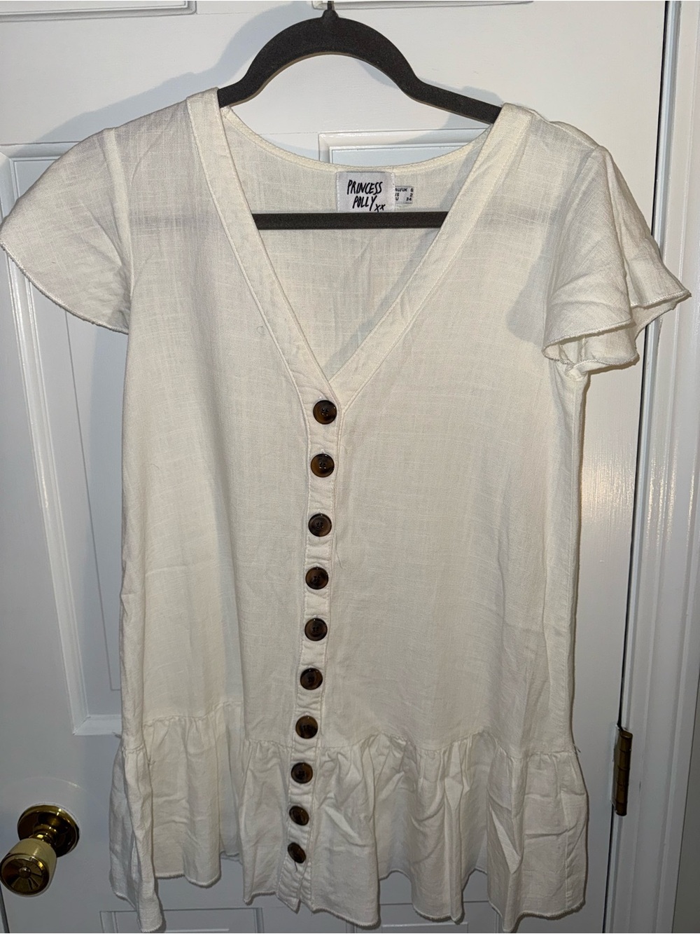 Princess Polly Cream Button-Front Ruffle Hem Dress